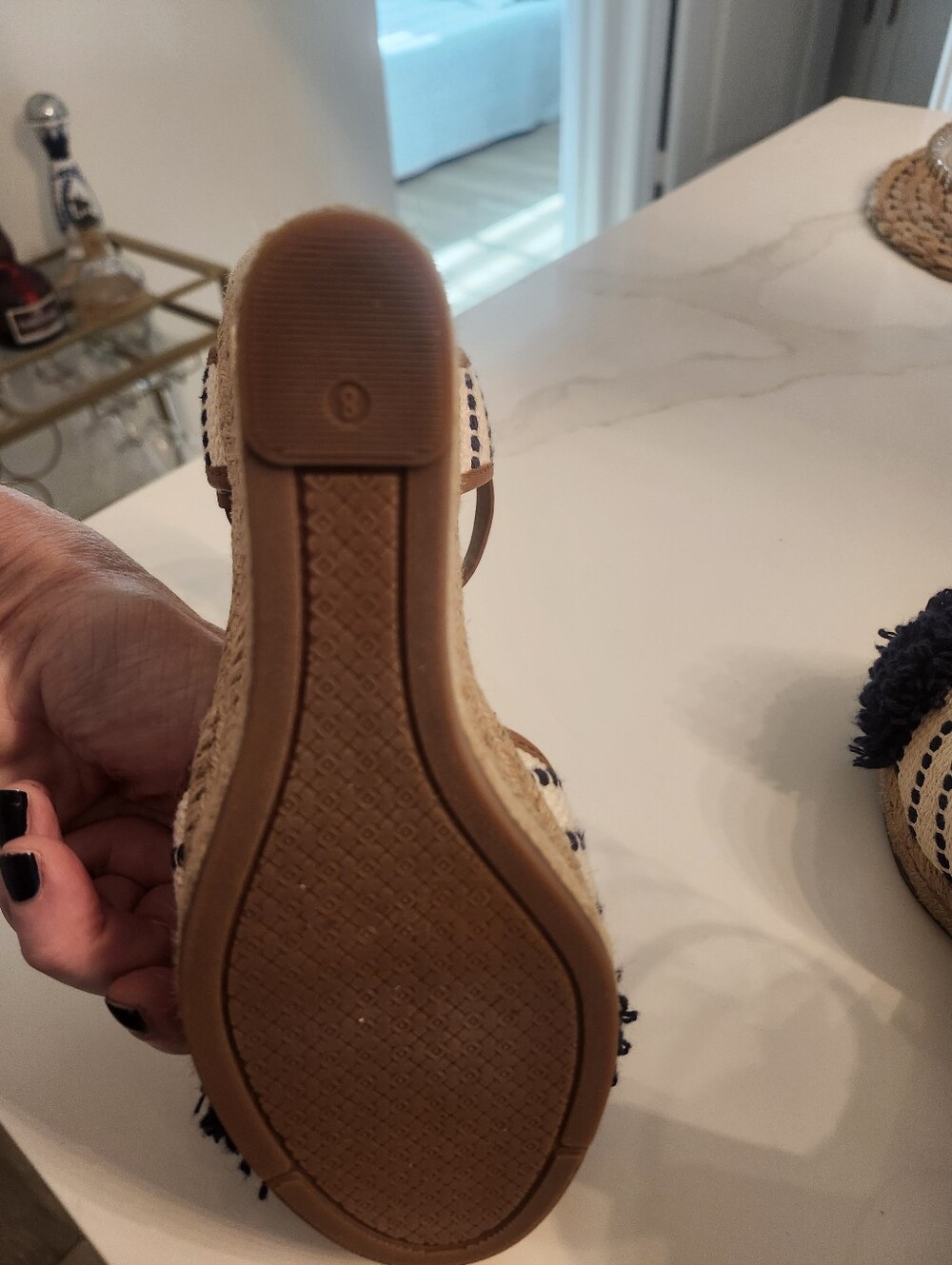 Tory Burch Shaw Espadrille Wedge Sandals In Navy Sea & Royal Tan Sz 8 - Picture 7 of 13